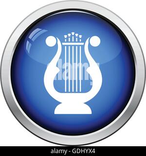 Lyre icon. Glossy button design. Vector illustration. Stock Vector