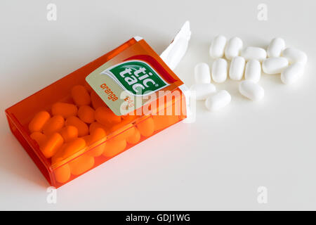 Ferrero Tic Tac candy.  Original orange flavour and Canadian packaging pictured. Stock Photo