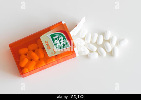 Ferrero Tic Tac candy.  Original orange flavour and Canadian packaging pictured. Stock Photo