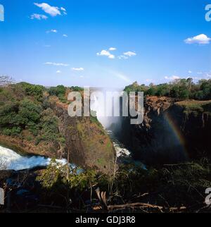 geography / travel, Zimbabwe, landscapes, Victoria fall, view into the gorge to the Main Fall, Devil' s Cataract, Stock Photo
