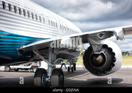 The new Boeing 737 Max and CFM International LEAP engine the Farnborough Airshow 2016 Stock Photo