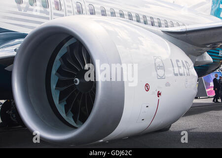 The new Boeing 737 Max and CFM International LEAP engine the Farnborough Airshow 2016 Stock Photo