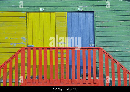 geography / travel, South Africa, Cape Town, beaches, colourful changing cubicle at the beach of St. James, Stock Photo