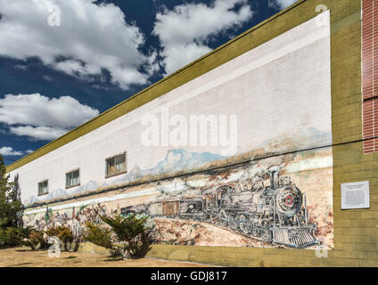 Cattle Drive Mural, by Larry Bute, 1999, in Ely, Great Basin, Nevada, USA Stock Photo