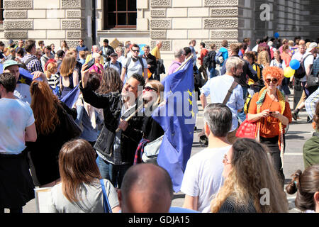 'March for Europe'  crowd of people gathered in the street at anti Brexit demo in Whitehall London UK 2016   KATHY DEWITT Stock Photo