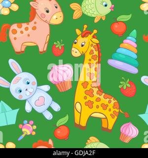 Baby toys seamless pattern vector animal background. Stock Vector