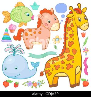 Vector illustration of cute animals set in cartoon flat style Stock ...
