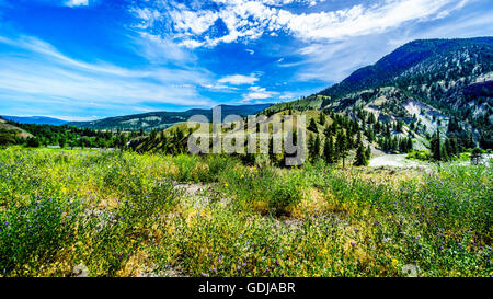 The Nicola River winding through the Lower Nicola Valley to the Fraser River from Merritt to Spences Bridge in British Columbia, Canada Stock Photo