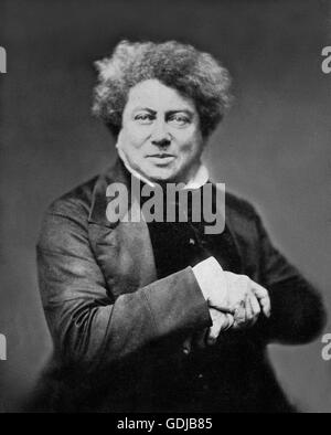 Alexandre Dumas. Portrait of the French writer, Alexandre Dumas, père (1802-1870), famous for works such as The Count of Monte Cristo and The Three Musketeers. Photo by Nadar [Gaspard Félix Tournachon),1855. Stock Photo