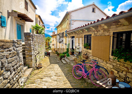 Town of Hum stone steet view, Istria, Croatia Stock Photo