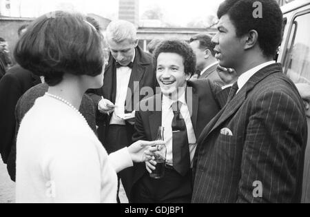 Charles Lloyd performed at the International Jazz Festival at Tallinn, 1967. Here, Keith Jarrett and Jack DeJohnette speak to fans after arriving at the stadium for the performance. Stock Photo