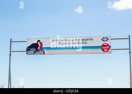 Welcome sign at Seymour Airport, island of Baltra, Galapagos Islands, Ecuador, South America Stock Photo