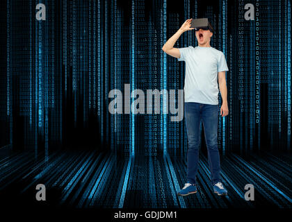 man in virtual reality headset or 3d glasses Stock Photo