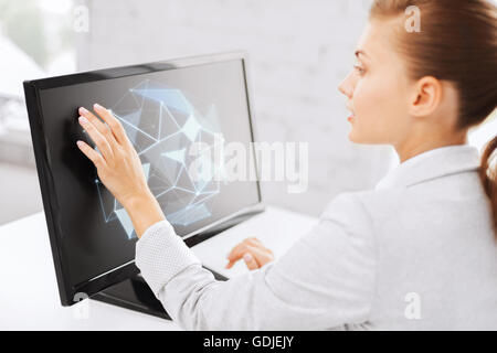 businesswoman with projection on computer Stock Photo