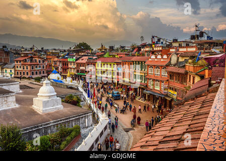 Tourists and nepalese people around Boudhanath  Stupa, one of the largest ancient stupa in the world. Stock Photo