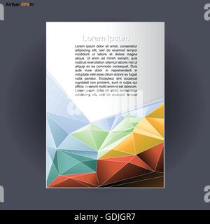 Abstract print A4 design with colored triangles, for flyers, banners or posters over silver background. Digital vector image. Stock Vector