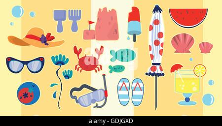 Illustration Of Beach And Vacation Icons Stock Vector