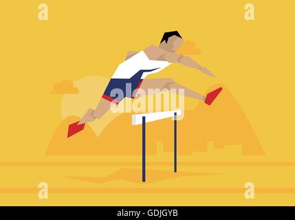 Illustration Of Male Athlete Competing In Hurdles Race Stock Vector