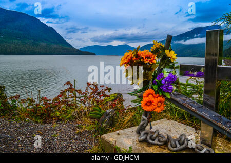 Roadside memorial on highway 16 Stock Photo