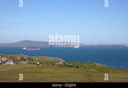 Crude Oil tanker 'Petronordic' in the East Voe of Quarff, seen from near Fladdabister, Mainland, Shetlands, Scotland, UK Stock Photo