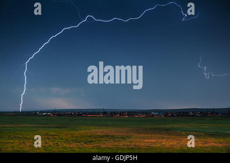 clouds and thunder lightnings Stock Photo