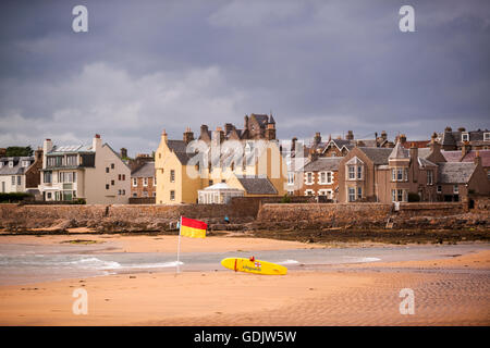 RNLI life guard equipment on Earlsferry beach in the Fife coastal village of Elie. Stock Photo