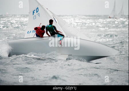 AJAX NEWS PHOTOS. 1988. PUSAN, SOUTH KOREA. - SAILING OLYMPICS - FLYING DUTCHMAN - USA. PHOTO:JONATHAN EASTLAND/AJAX  REF:YAR OLYMPICS 41402 9 Stock Photo