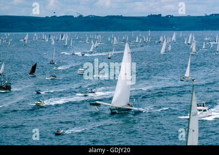 AJAXNETPHOTO. 7TH JUNE, 1980. PLYMOUTH, ENGLAND. - OSTAR 1980 - SINGLE-HANDED RACE - START PHOTO:JONATHAN EASTLAND/AJAX  REF:YAR OSTAR START 1980 05 Stock Photo