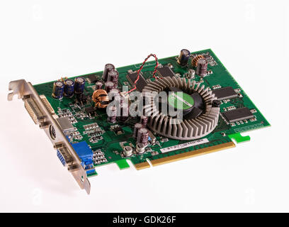 old generation graphic card on white background, technology out of date Stock Photo