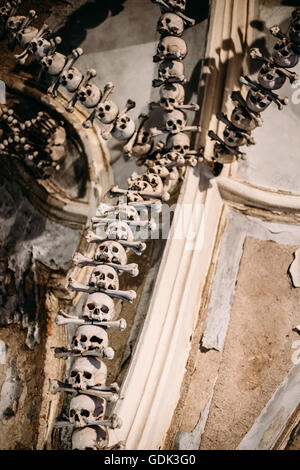 Wall of human skulls in famous Skull Chapel in Czermna District of ...