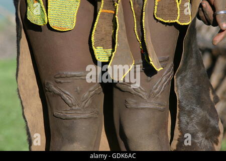 Skin scarification marks, South Sudan Stock Photo