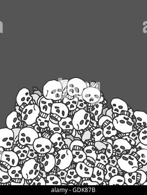 Cartoon illustration of huge pile of skulls as background texture with copy space Stock Photo