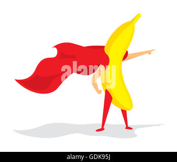 Cartoon illustration of banana super hero saving the day Stock Photo
