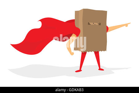 Cartoon illustration of super hero covered with paper bag Stock Photo