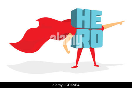 Cartoon illustration of super hero word with cape Stock Photo