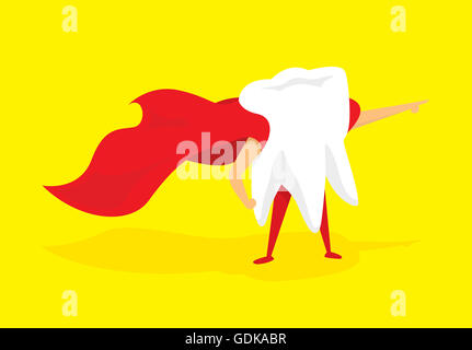 Cartoon illustration of teeth super hero with cape Stock Photo