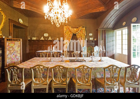 Salon, dining table, Casa de Sezim, chandeliers, Camporeal vineyard in the Minho, the Garden of Portugal, Nespereira, Braga Stock Photo