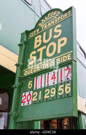 Salford City Transport Vintage Bus Stop. Stock Photo