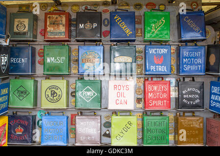 Collectors Jerry Cans pre-war to 1950. Fleetwood, Lancashire, UK Stock Photo