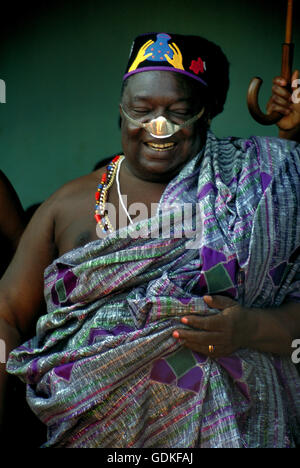 The current king of Abomey greeting well-wishers at his royal palace in Abomey, Benin. Stock Photo