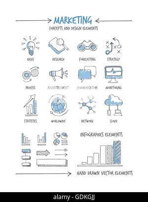 Marketing and business hand drawn concepts and icons Stock Vector