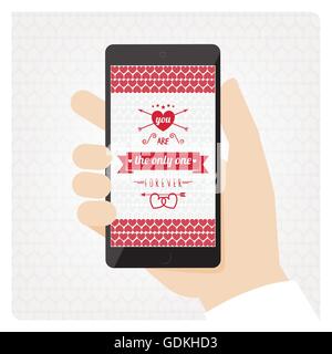 St Valentines mobile phone with love message Stock Vector