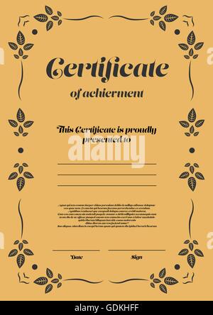Vertical gold certificate and diploma template with vintage, floral ...