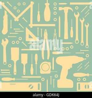 DIY and home renovation tools vintage seamless pattern with silhouettes Stock Vector