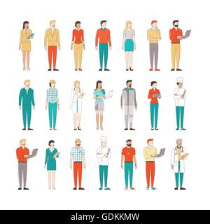 Thin line male and female characters on white background, business people and workers Stock Vector