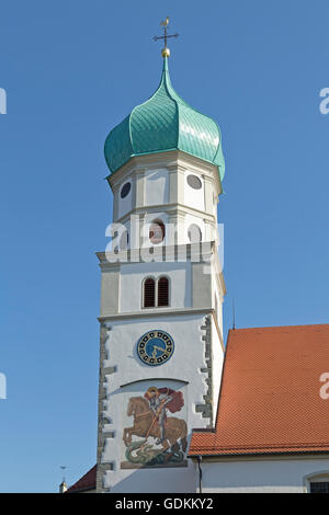 church tower, Wasserburg, Lake Constance, Bavaria, Germany Stock Photo