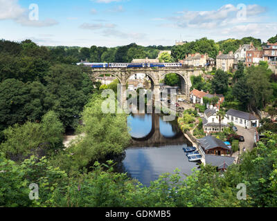 Northern Train Crossing the Railway Viaduct over the River Nidd at Knaresborough North Yorkshire England Stock Photo