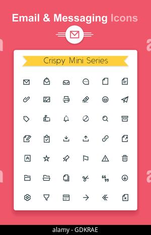 Vector line email and messaging app tiny icon set. Minimalistic crisp contour icons for the best recognition in small size use Stock Vector