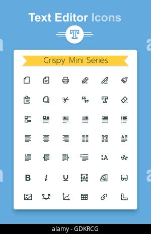 Vector line text document editing application tiny icon set. Minimalistic crisp contour icons for the best recognition in small size use Stock Vector