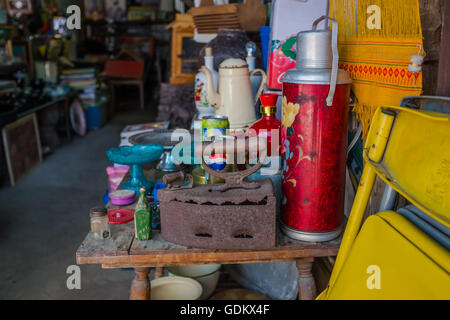 local market in Chiang Mai selling antique bric-a-brac,Thailand Stock Photo